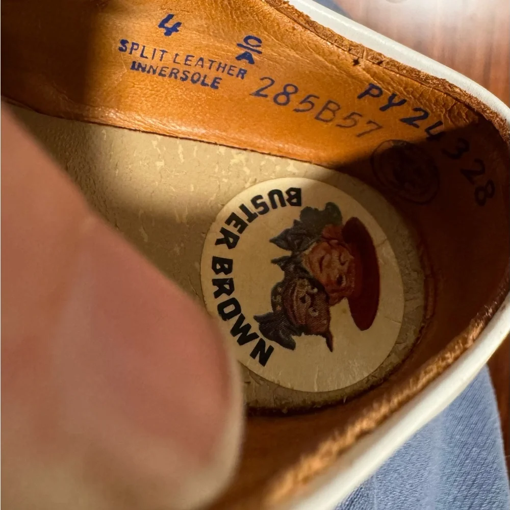 VTG Buster Brown Split Leather Insole Walking Shoes White Leather - Sz 4 Infant